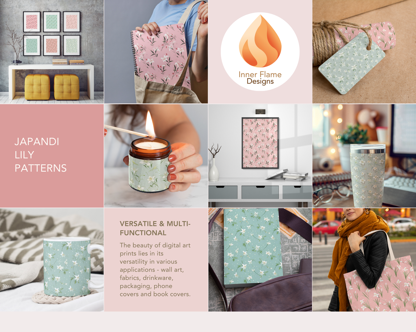 Japandi Lily Floral Surface Patterns | Seamless Patterns for Wallpaper, Textiles, Packaging and Digital Designs