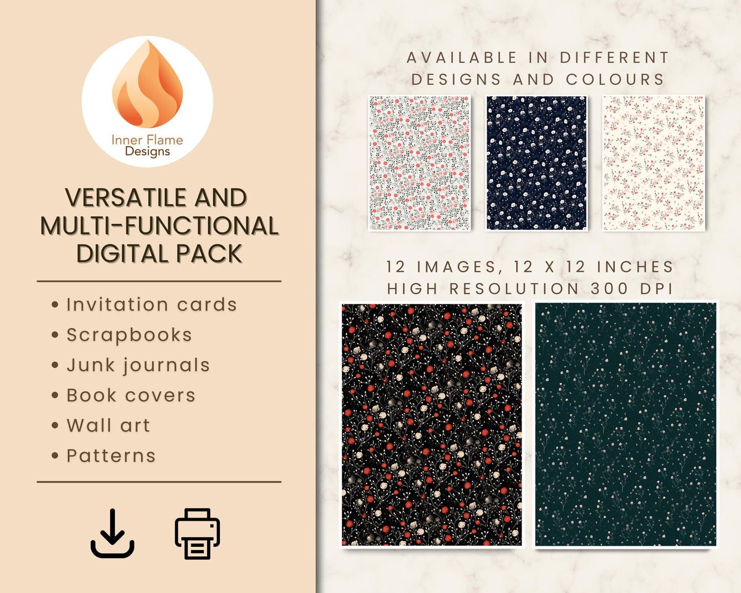 Minimalist Rose Floral Surface Patterns | Seamless Patterns for Wallpaper, Textiles, Packaging and Digital Designs