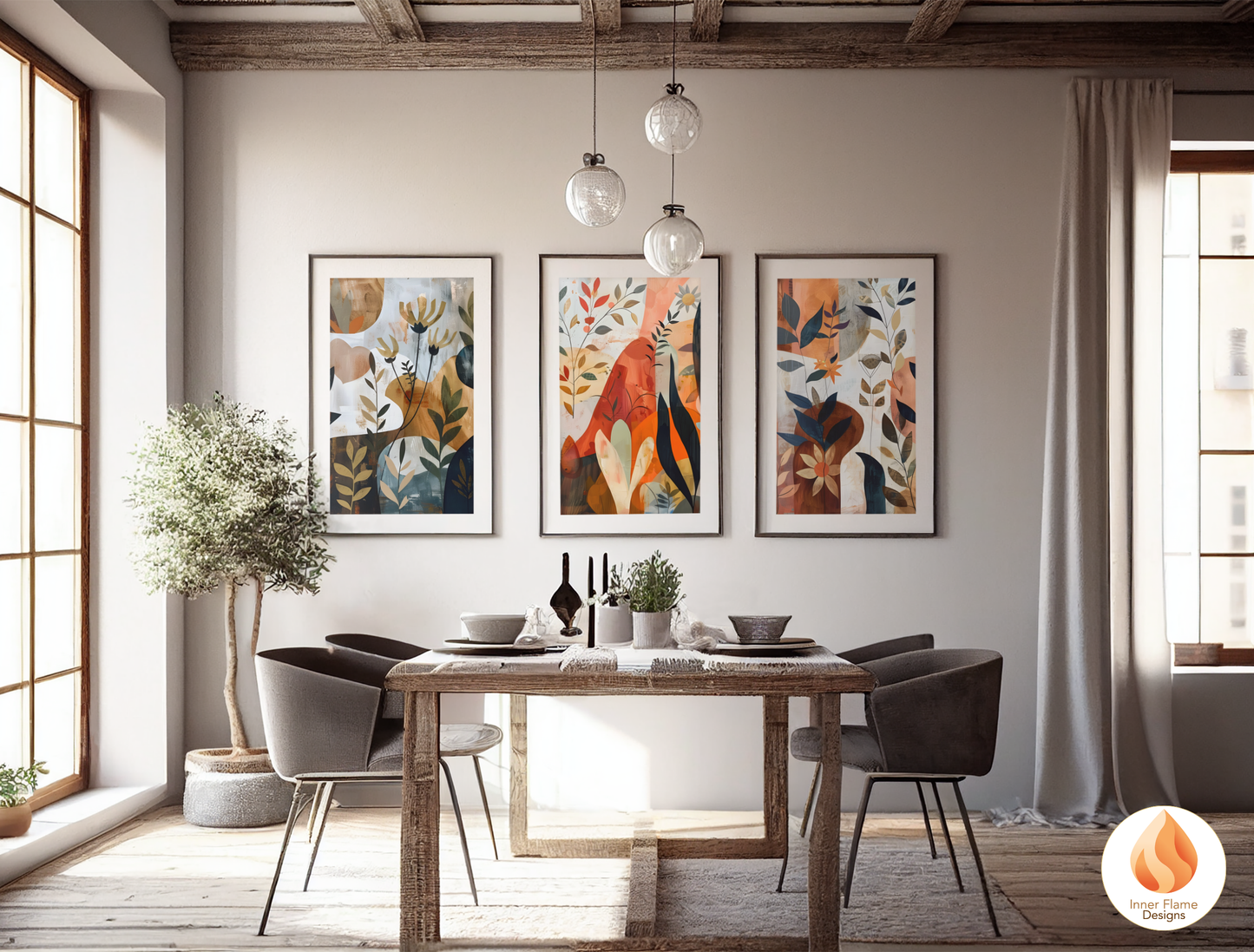 Modern Boho Wall Art Décor for Modern Home Design | Triptych Artwork (Series 3)