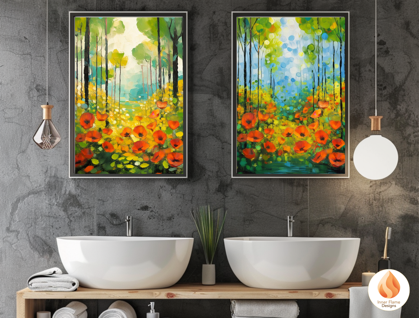 Whimsical Flower Artwork for Modern Home Design | Triptych Artwork