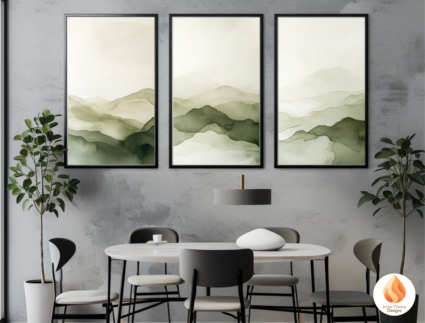 Reflective Japandi Art for Modern Home Design | Triptych Artwork