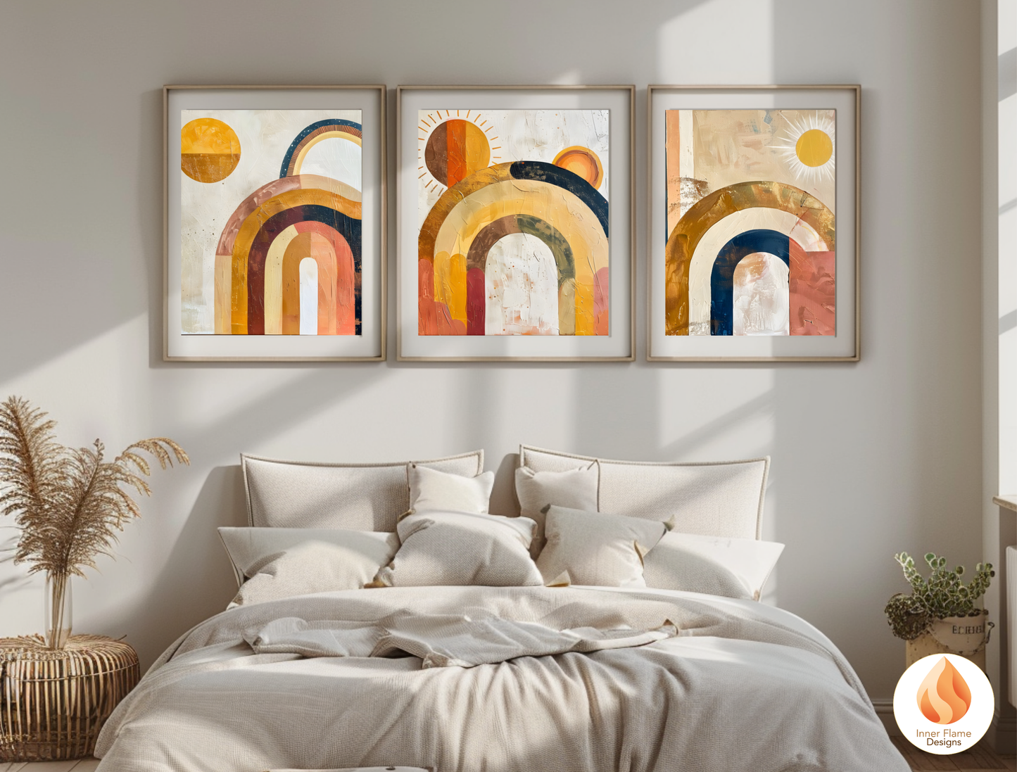 Eclectic Boho Wall Art Décor for Modern Home Design | Triptych Artwork (Series 4)