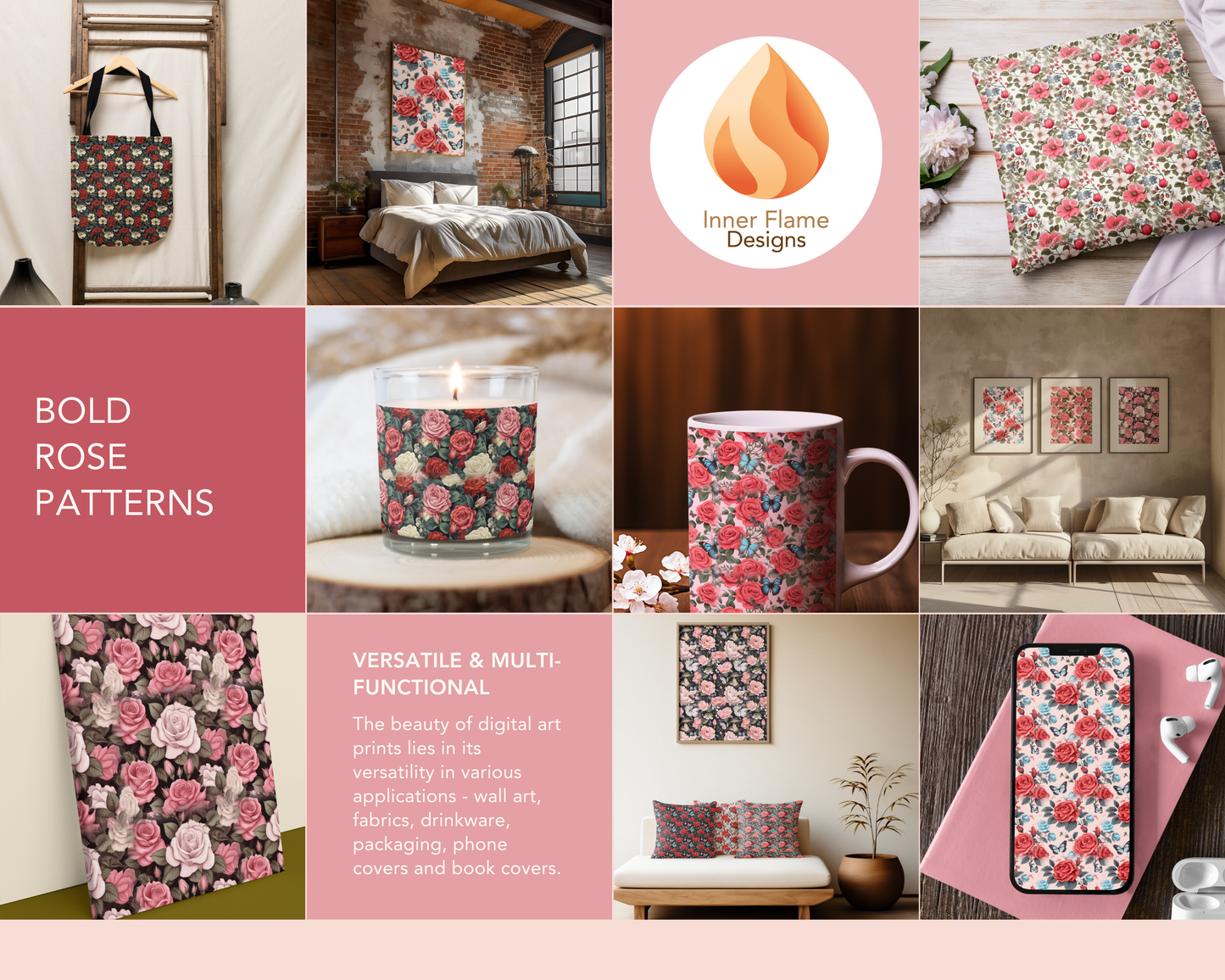 Bold Rose Floral Surface Patterns | Seamless Patterns for Wallpaper, Textiles, Packaging and Digital Designs