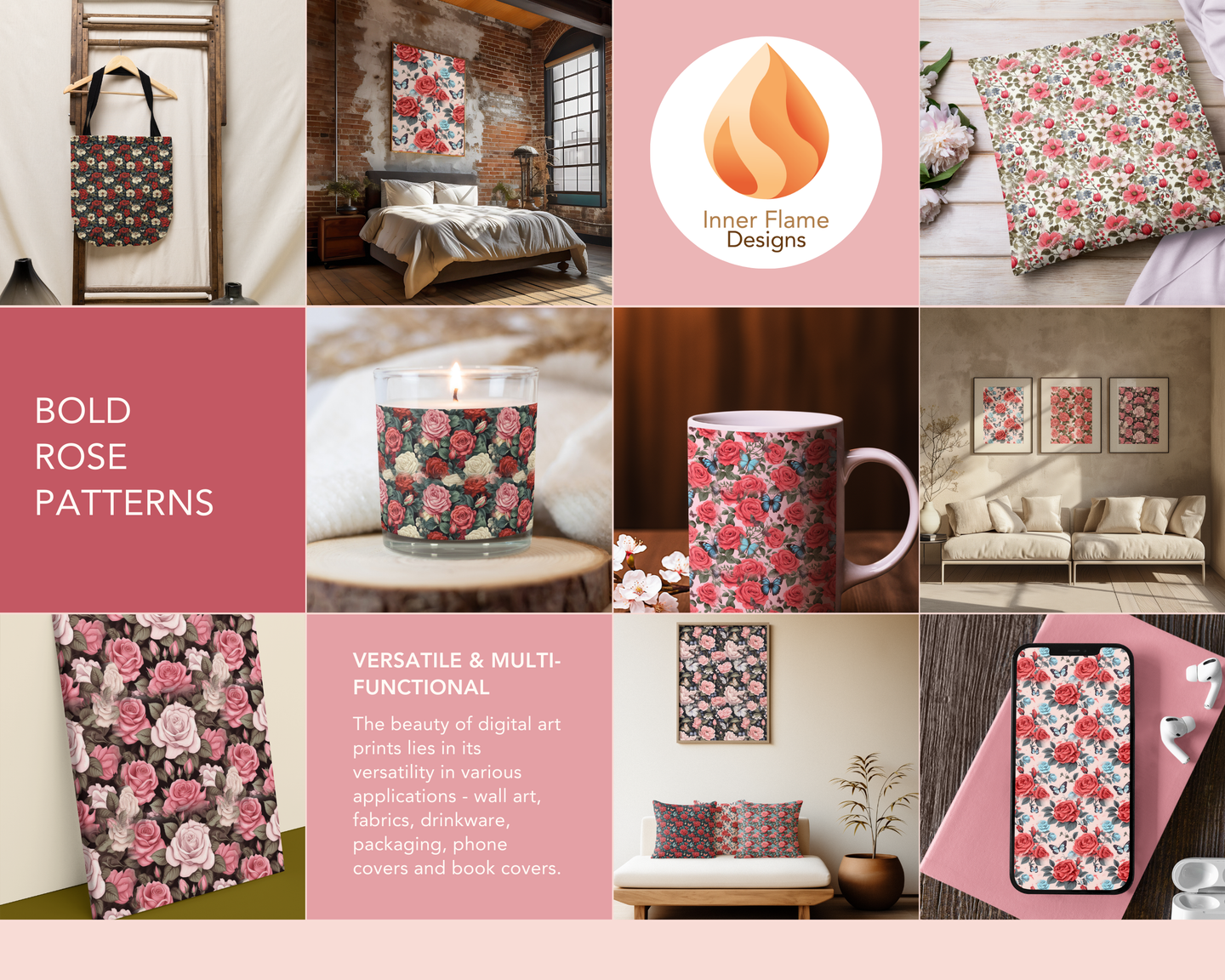 Bold Rose Floral Surface Patterns | Seamless Patterns for Wallpaper, Textiles, Packaging and Digital Designs