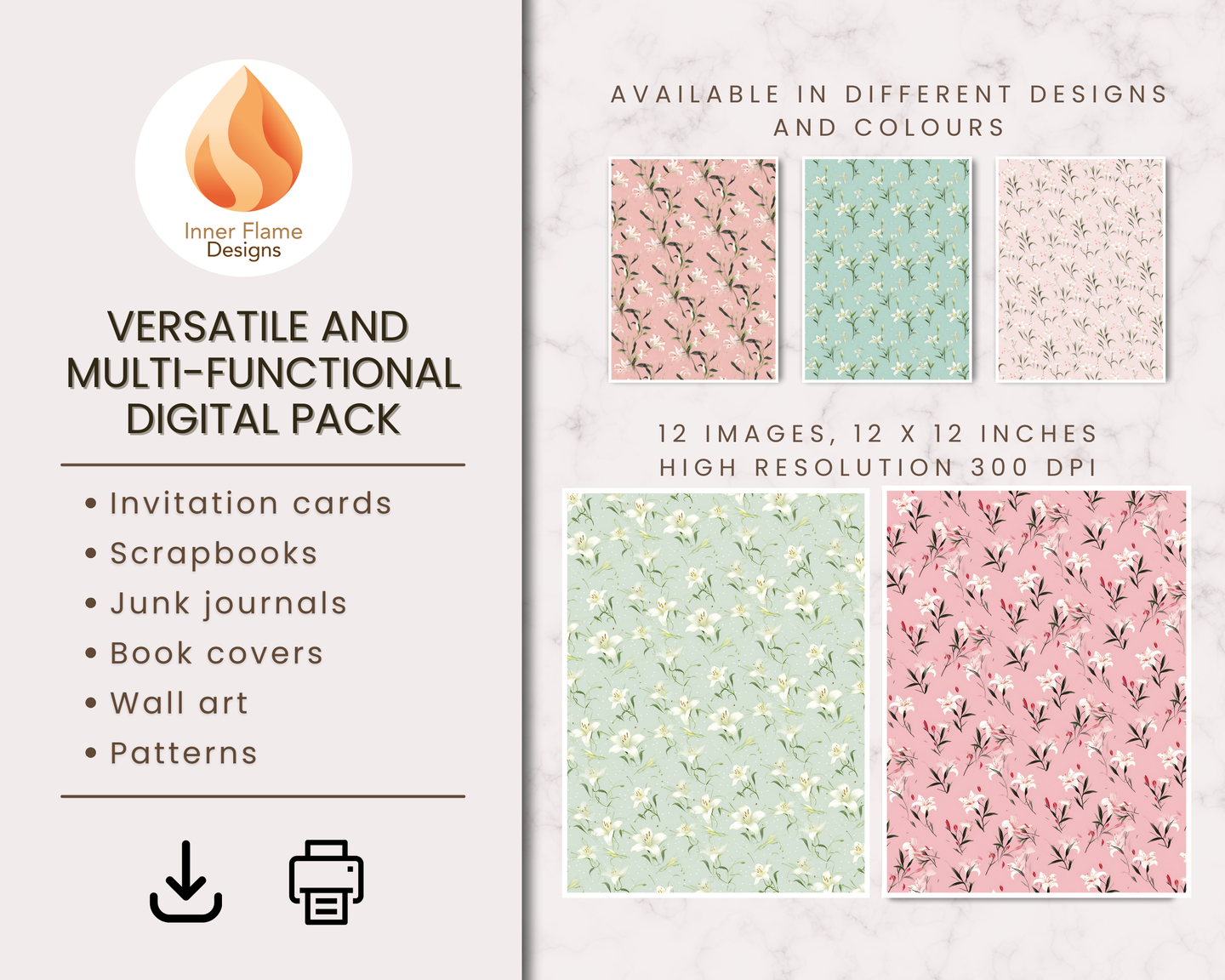 Japandi Lily Floral Surface Patterns | Seamless Patterns for Wallpaper, Textiles, Packaging and Digital Designs