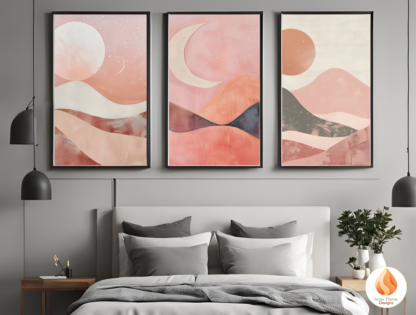 Soothing Boho Wall Art Décor for Modern Home Design | Triptych Artwork (Series 5)