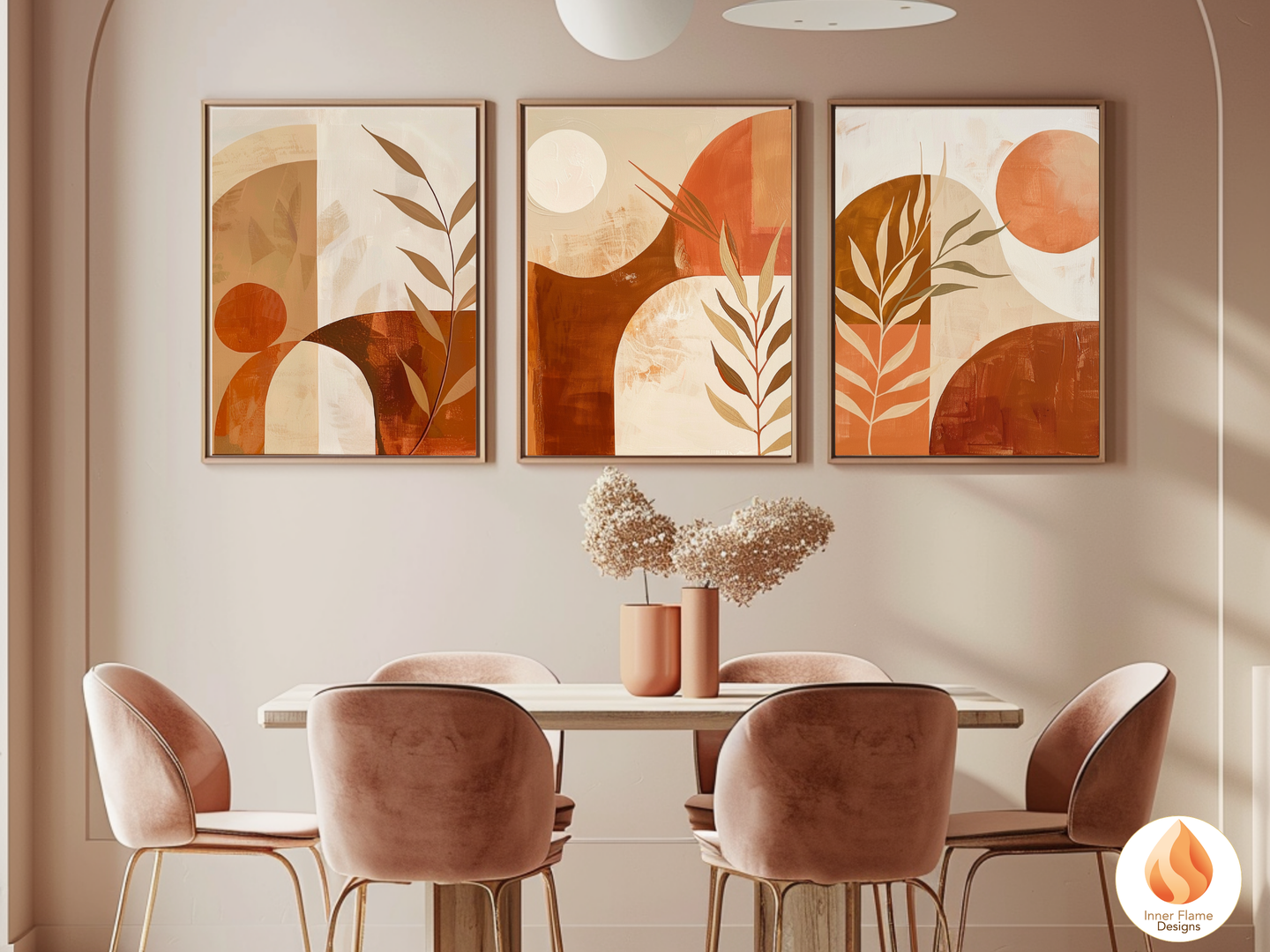 Terracotta Boho Wall Art Décor for Modern Home Design | Triptych Artwork