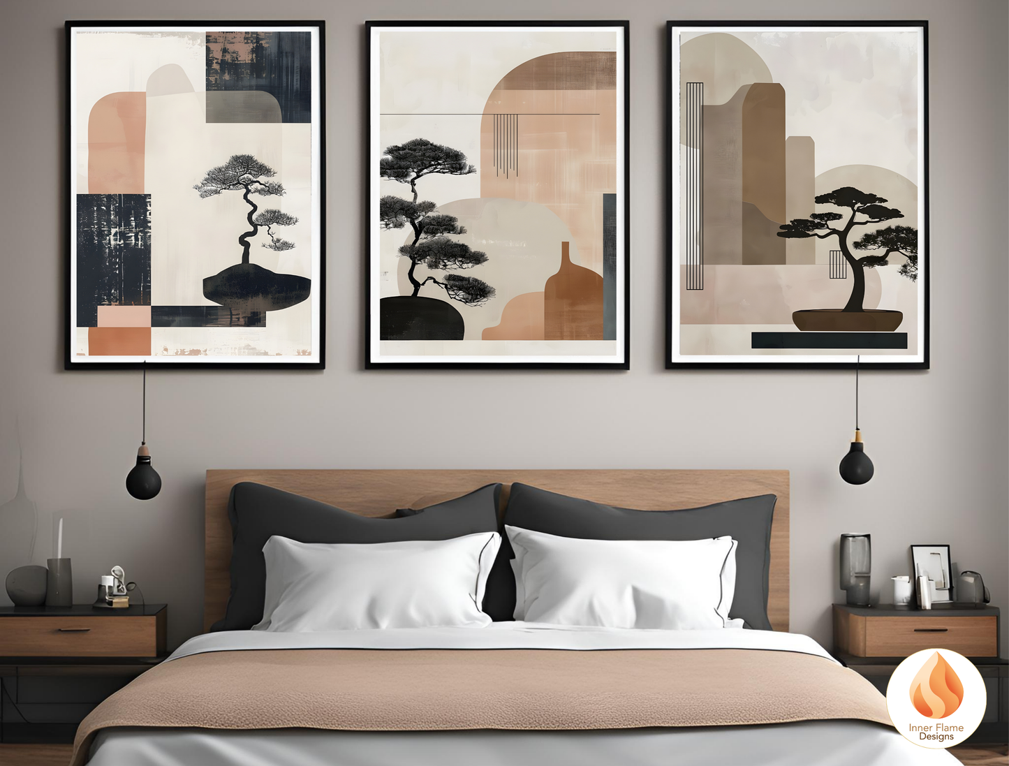 Elegant Japandi Art for Modern Home Design | Triptych Artwork