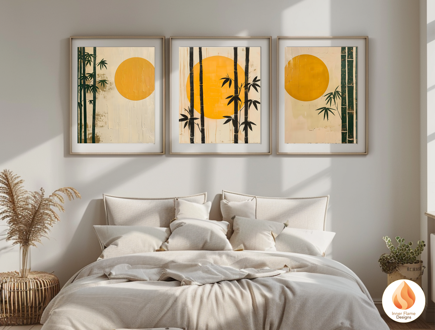 Tranquil Japandi Art for Modern Home Design | Triptych Artwork (Series 2)