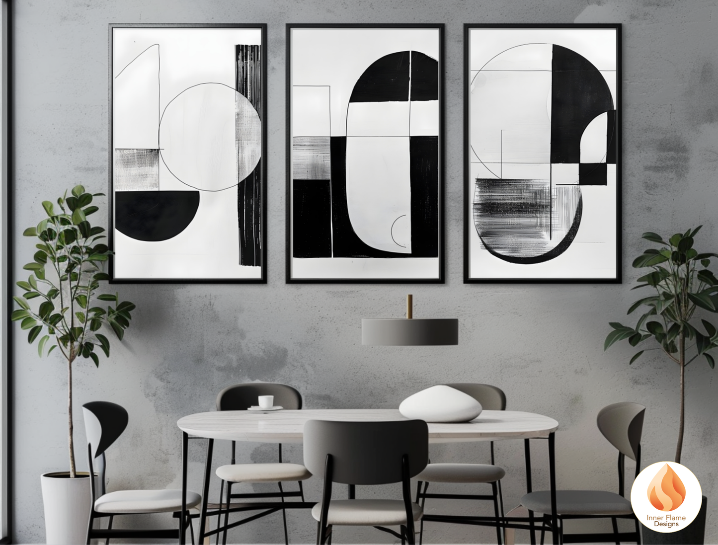 Monochromatic Line Art for Modern Home Design | Triptych Artwork (Series 2)