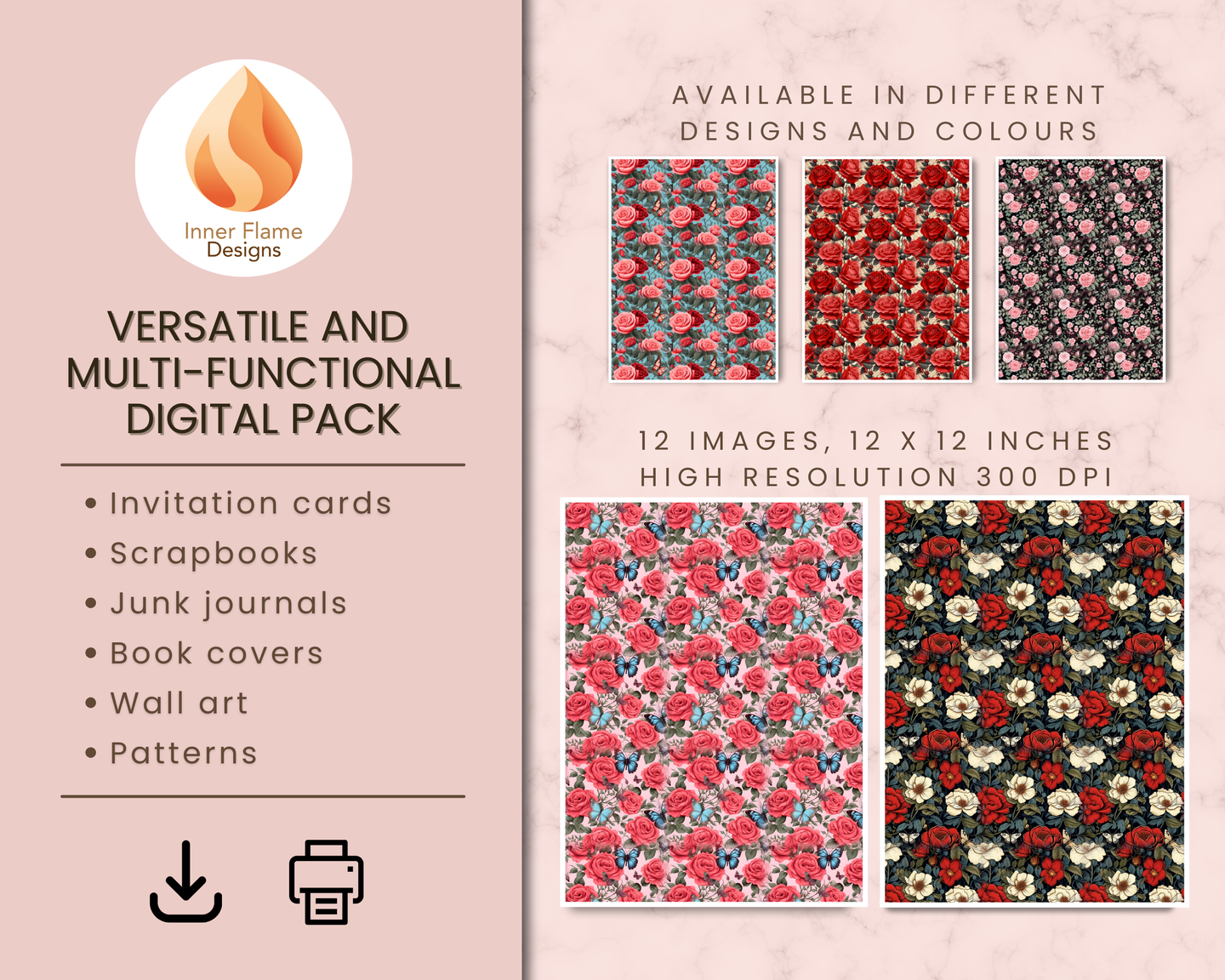 Bold Rose Floral Surface Patterns | Seamless Patterns for Wallpaper, Textiles, Packaging and Digital Designs