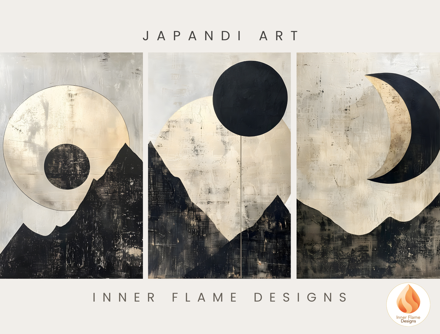 Ethereal Japandi Art for Modern Home Design | Triptych Artwork (Series 1)