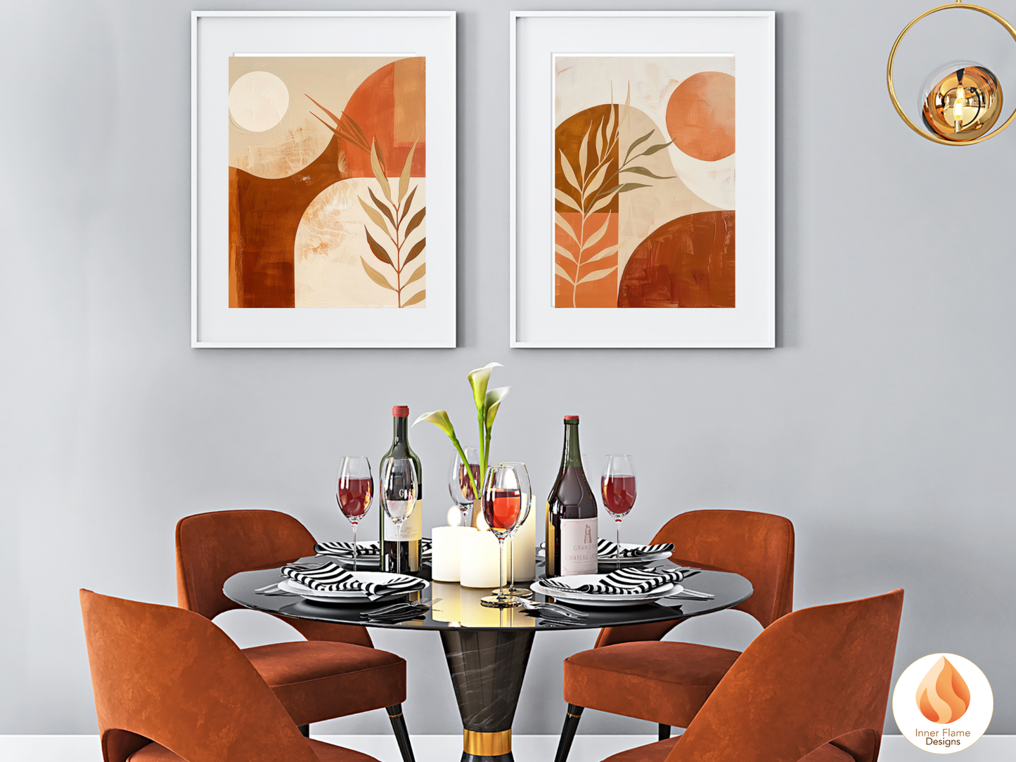 Terracotta Boho Wall Art Décor for Modern Home Design | Triptych Artwork