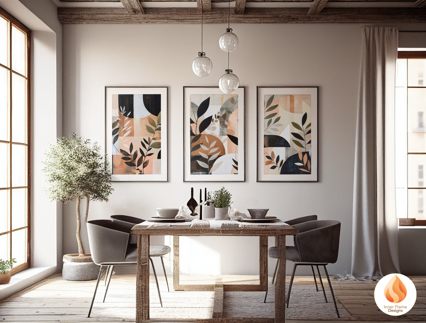Modern Boho Wall Art Décor for Modern Home Design | Triptych Artwork (Series 1)