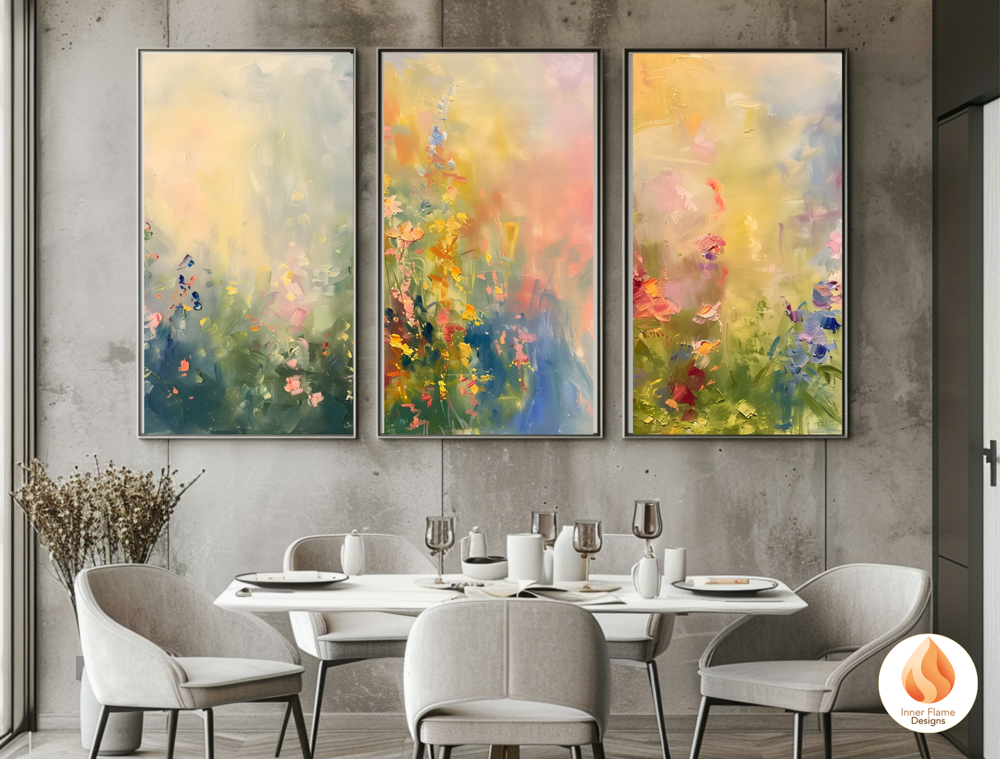 Dreamy Flower Artwork for Modern Home Design | Triptych Artwork