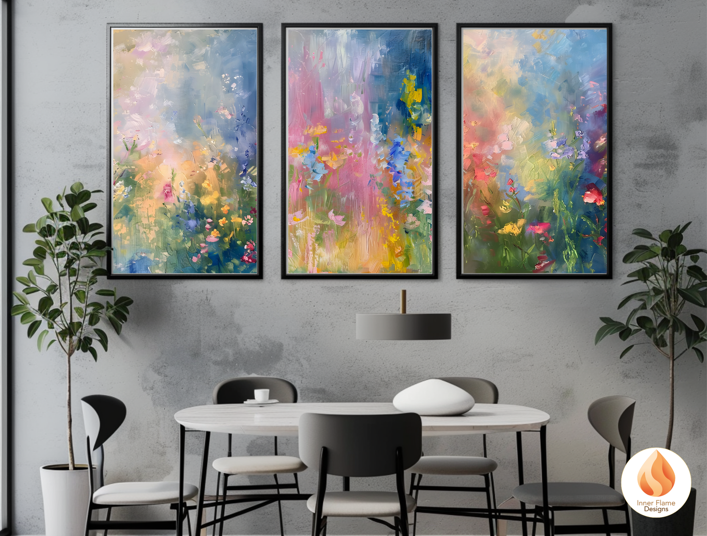 Magical Flower Artwork for Modern Home Design | Triptych Artwork