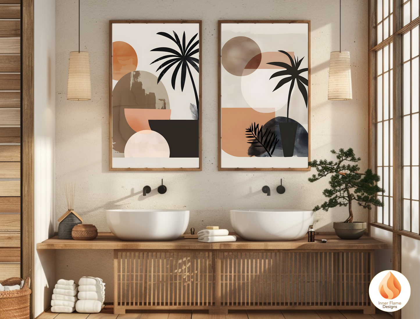Calming Japandi Art for Modern Home Design | Triptych Artwork