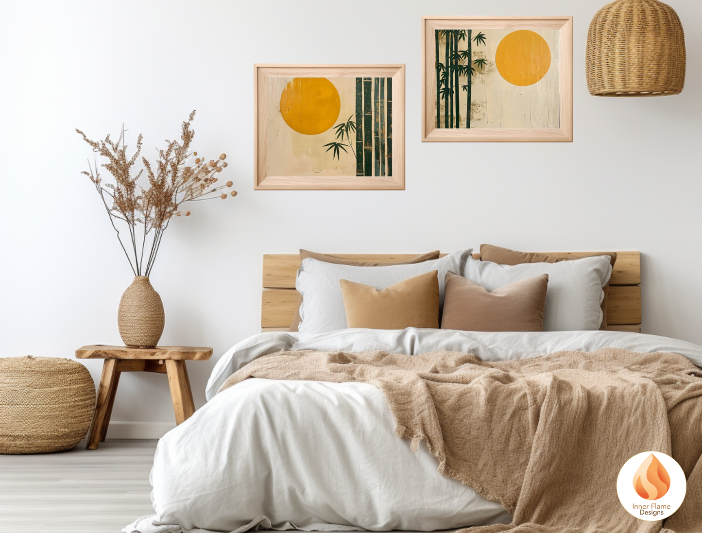 Tranquil Japandi Art for Modern Home Design | Triptych Artwork (Series 2)