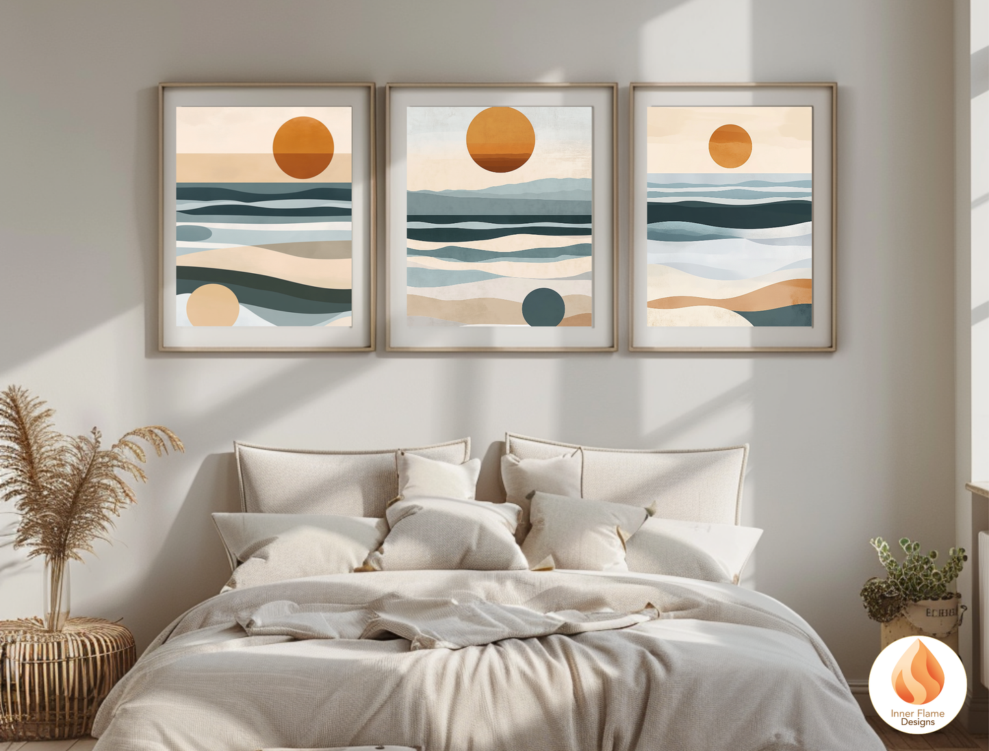 Serene Japandi Art for Modern Home Design | Triptych Artwork