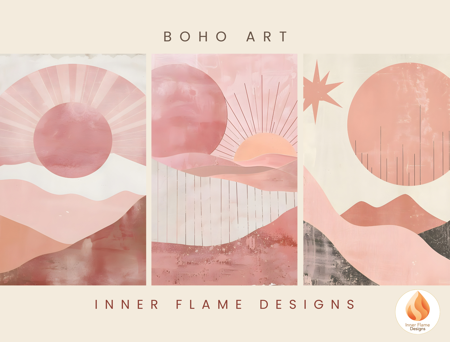 Soothing Boho Wall Art Décor for Modern Home Design | Triptych Artwork (Series 4)