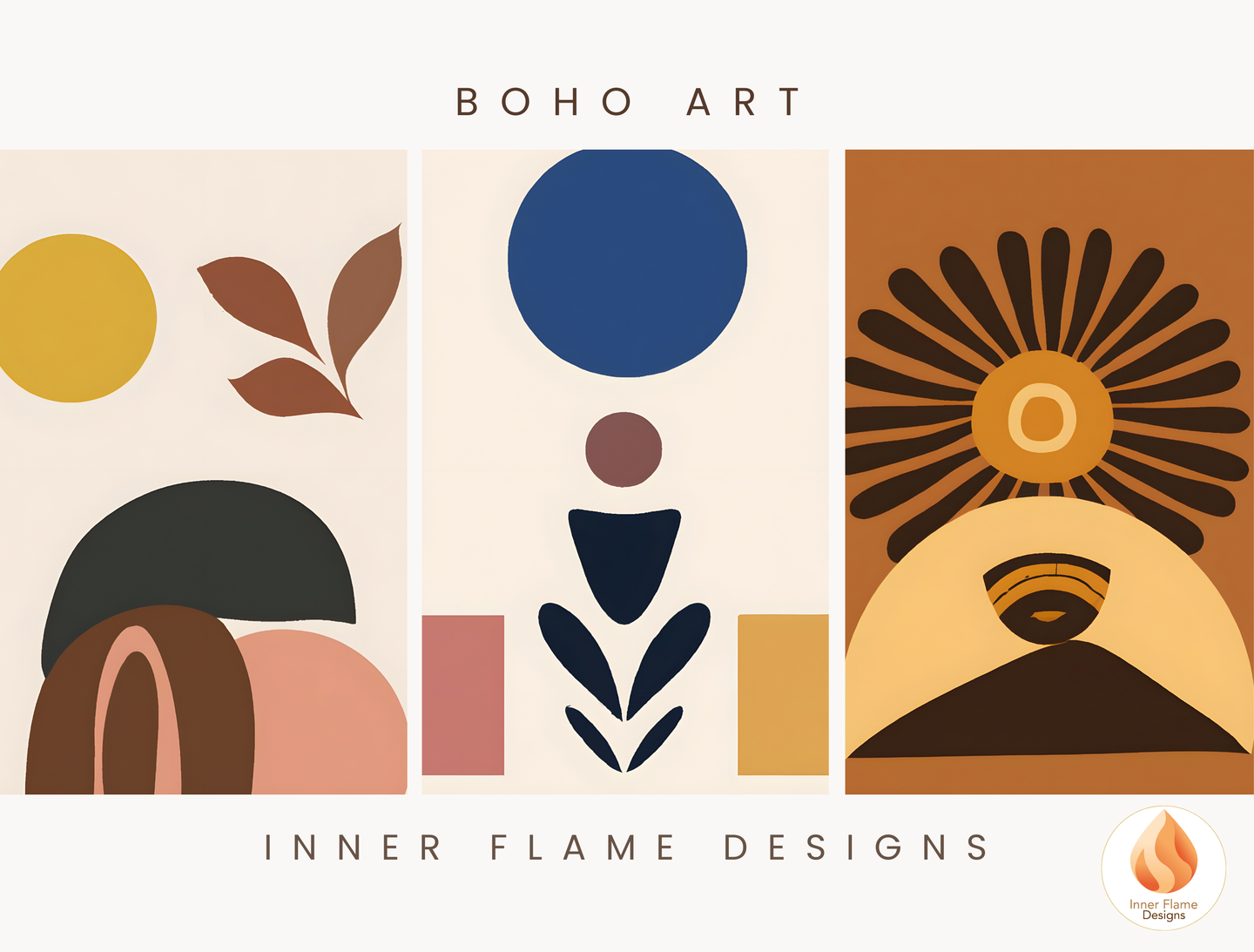 Eclectic Boho Wall Art Décor for Modern Home Design | Triptych Artwork (Series 1)