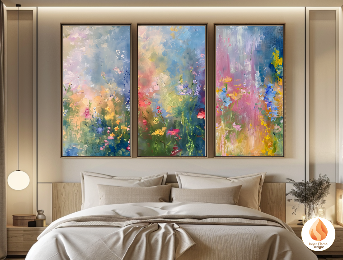 Magical Flower Artwork for Modern Home Design | Triptych Artwork