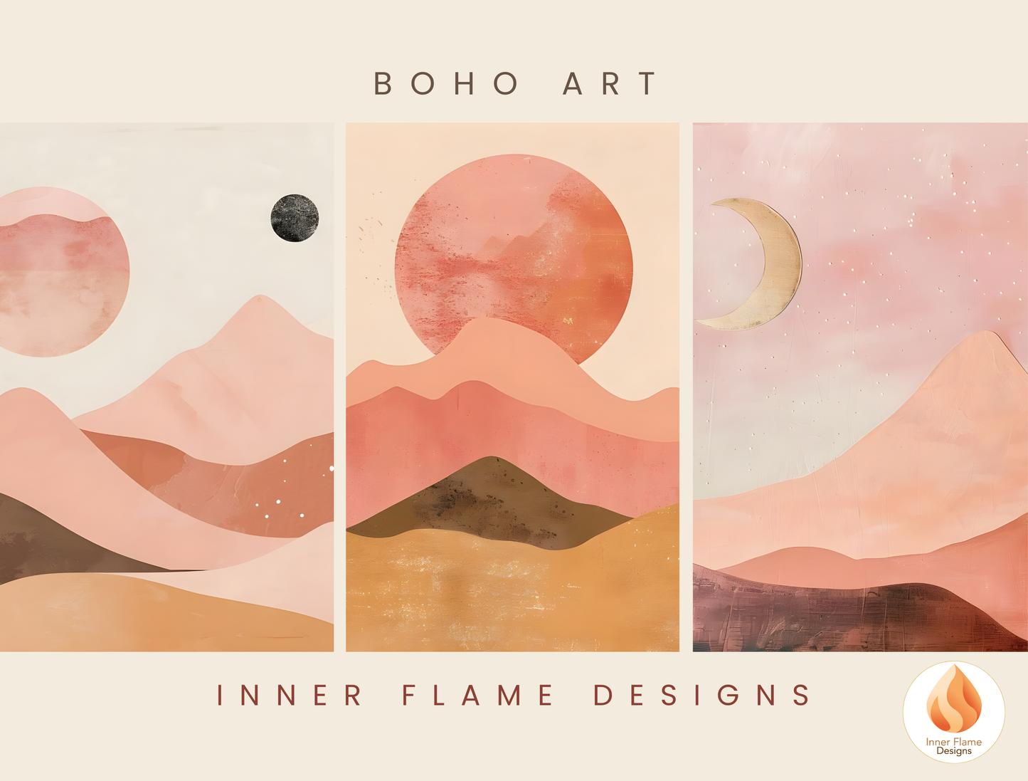 Soothing Boho Wall Art Décor for Modern Home Design | Triptych Artwork (Series 2)