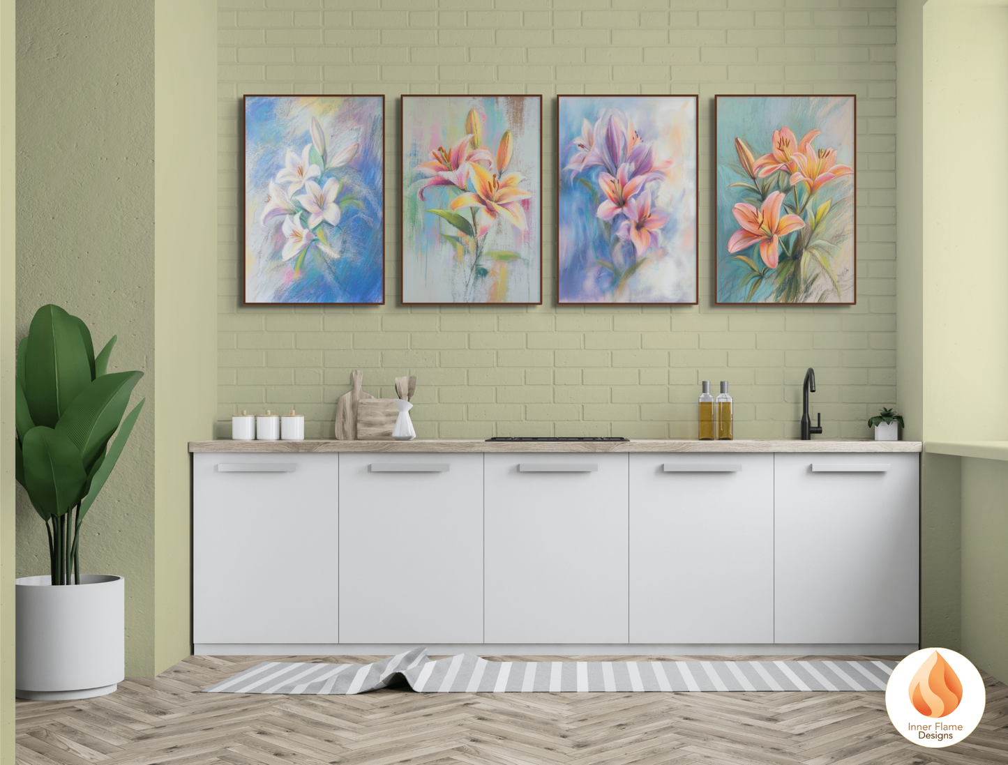 Delicate Flower Artwork for Modern Home Design | Four Piece Artwork