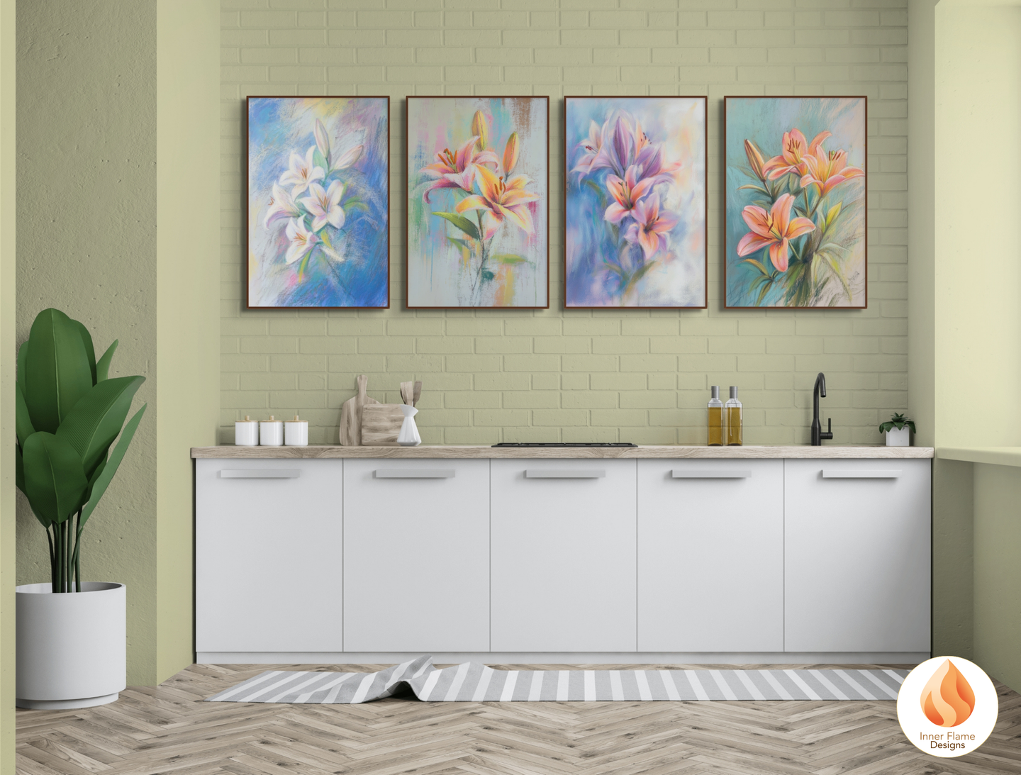 Delicate Flower Artwork for Modern Home Design | Four Piece Artwork