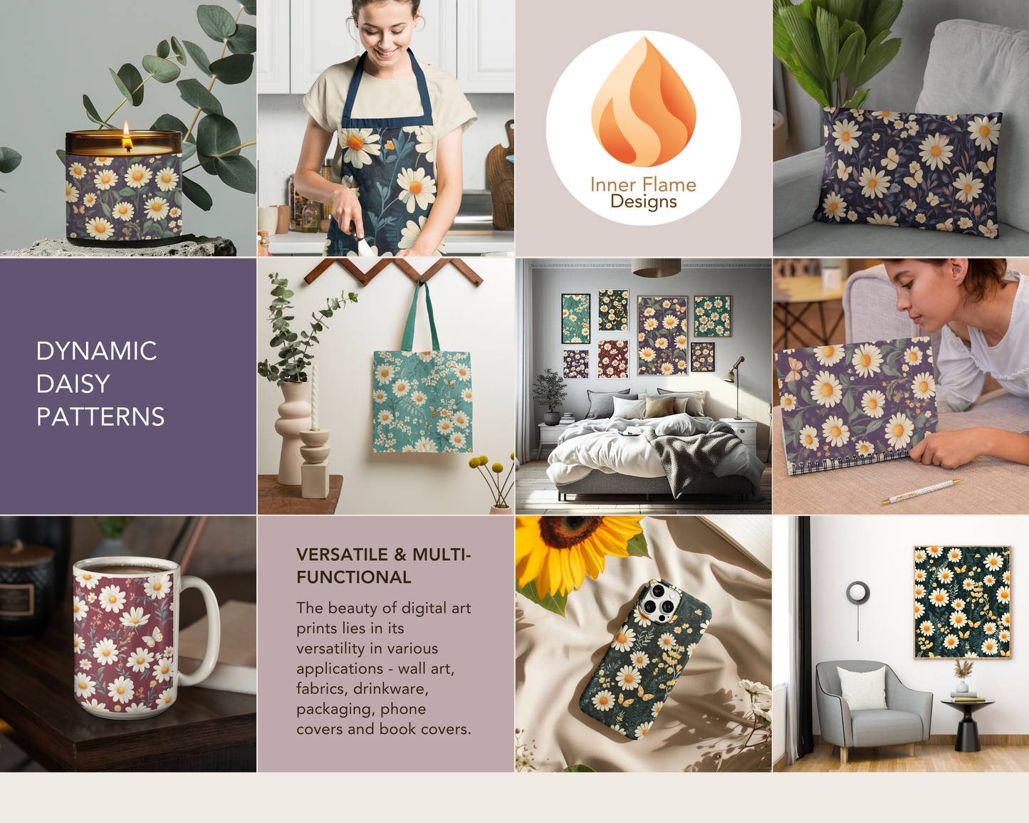 Dynamic Daisy Floral Surface Patterns | Seamless Patterns for Wallpaper, Textiles, Packaging and Digital Designs