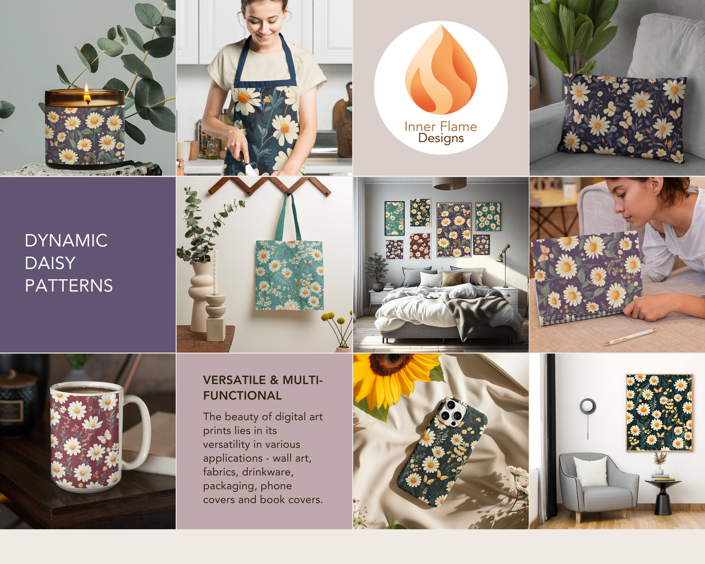 Dynamic Daisy Floral Surface Patterns | Seamless Patterns for Wallpaper, Textiles, Packaging and Digital Designs