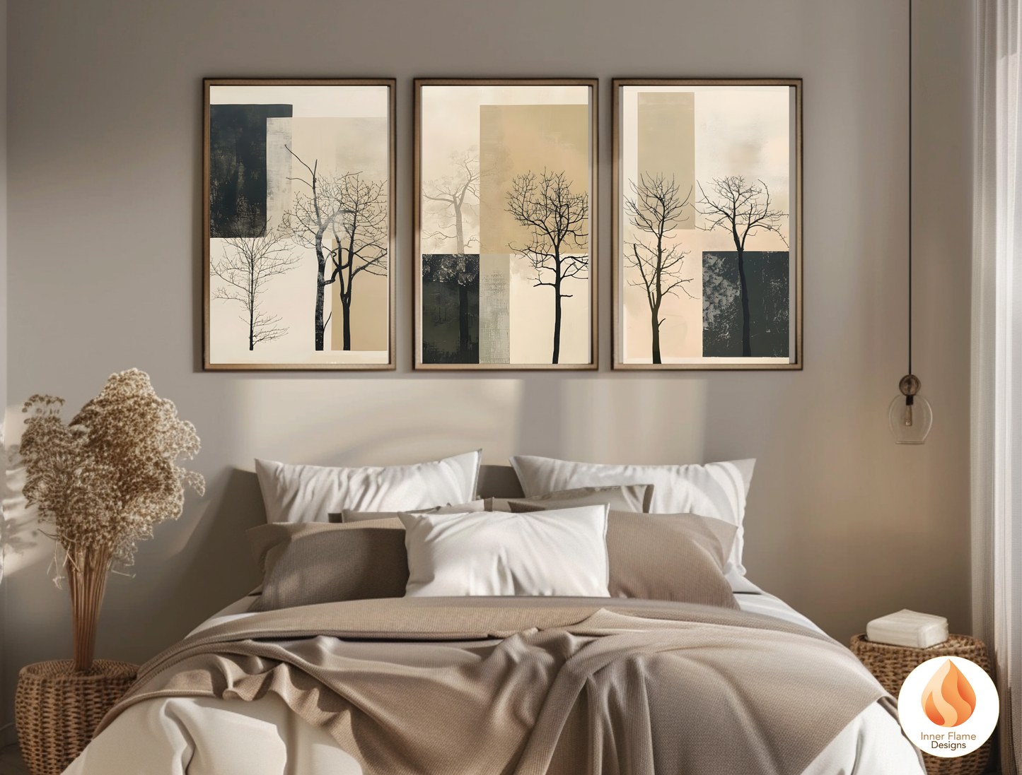 Delicate Japandi Art for Modern Home Design | Triptych Artwork