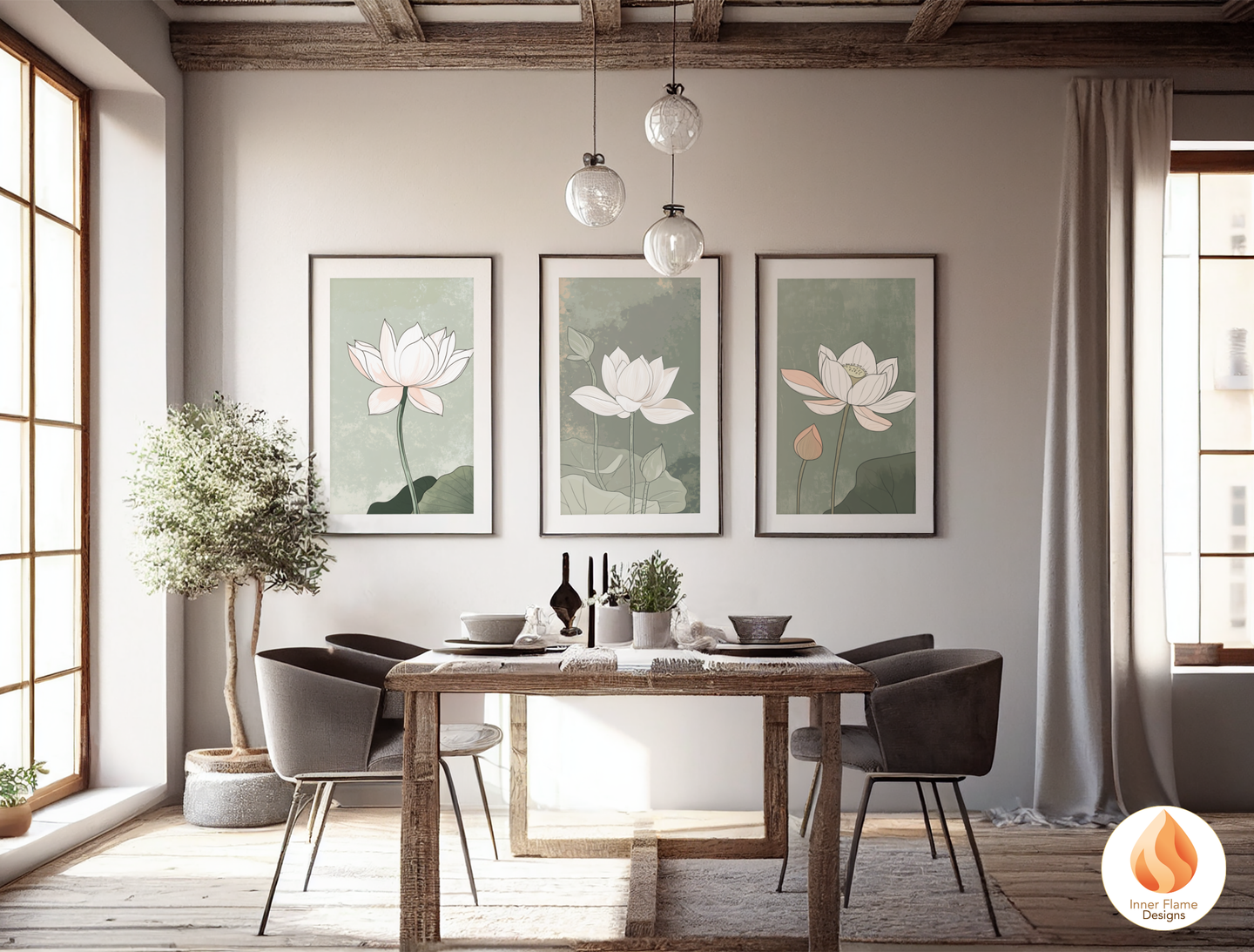 Subtle Japandi Art for Modern Home Design | Triptych Artwork (Series 5)