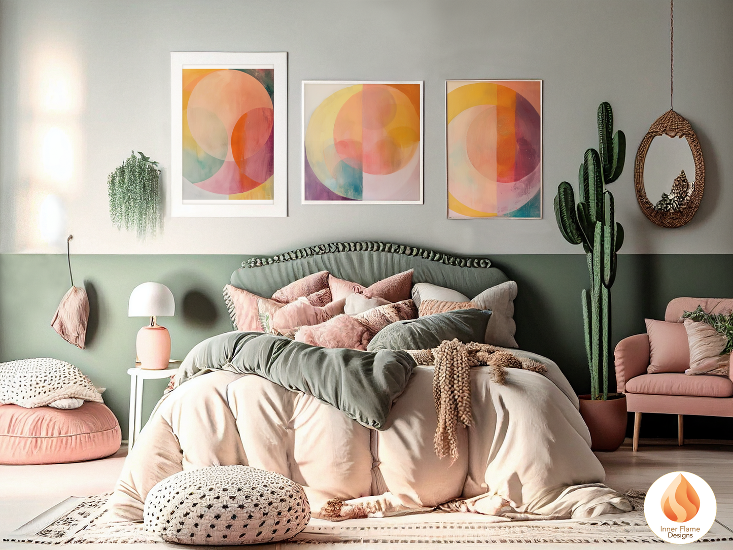 Joyful Geometric Artwork for Modern Home Design | Triptych Artwork