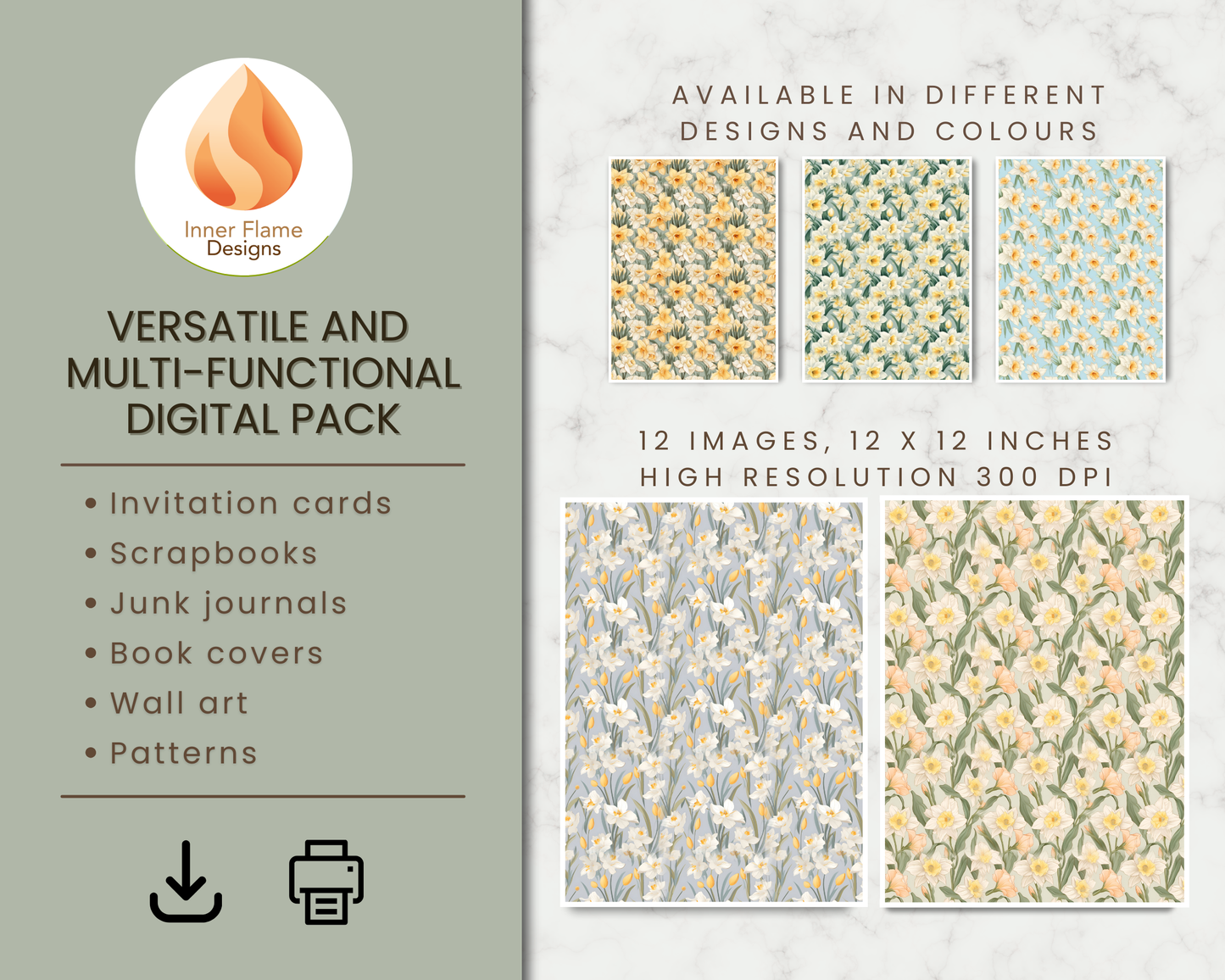 Spring Daffodil Floral Surface Patterns | Seamless Patterns for Wallpaper, Textiles, Packaging and Digital Designs