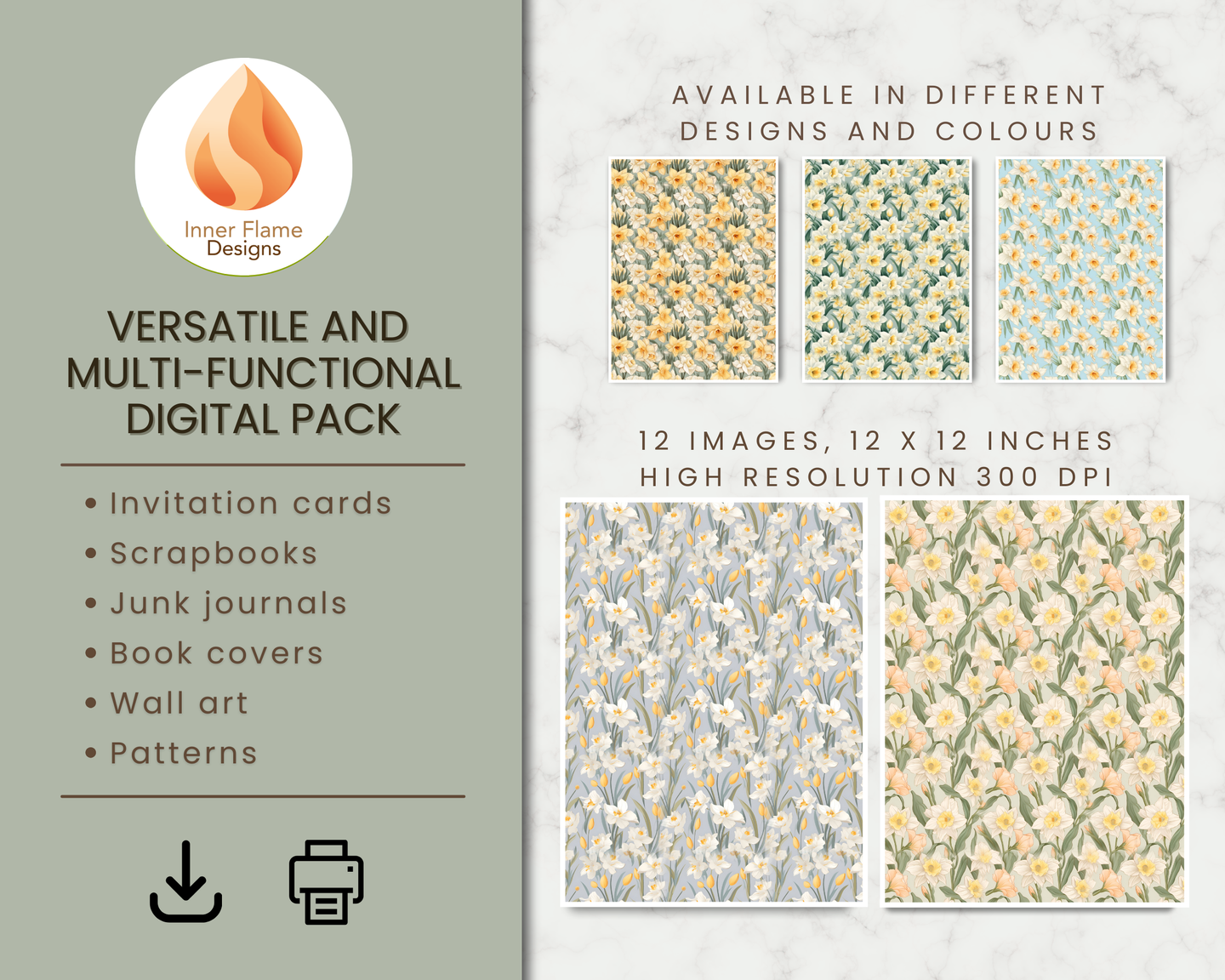 Spring Daffodil Floral Surface Patterns | Seamless Patterns for Wallpaper, Textiles, Packaging and Digital Designs