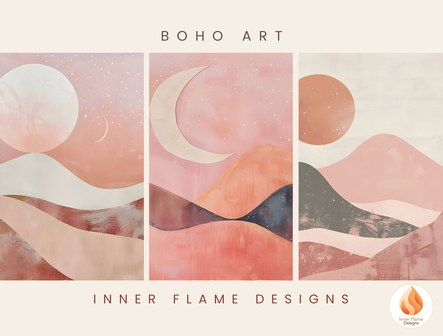 Soothing Boho Wall Art Décor for Modern Home Design | Triptych Artwork (Series 5)