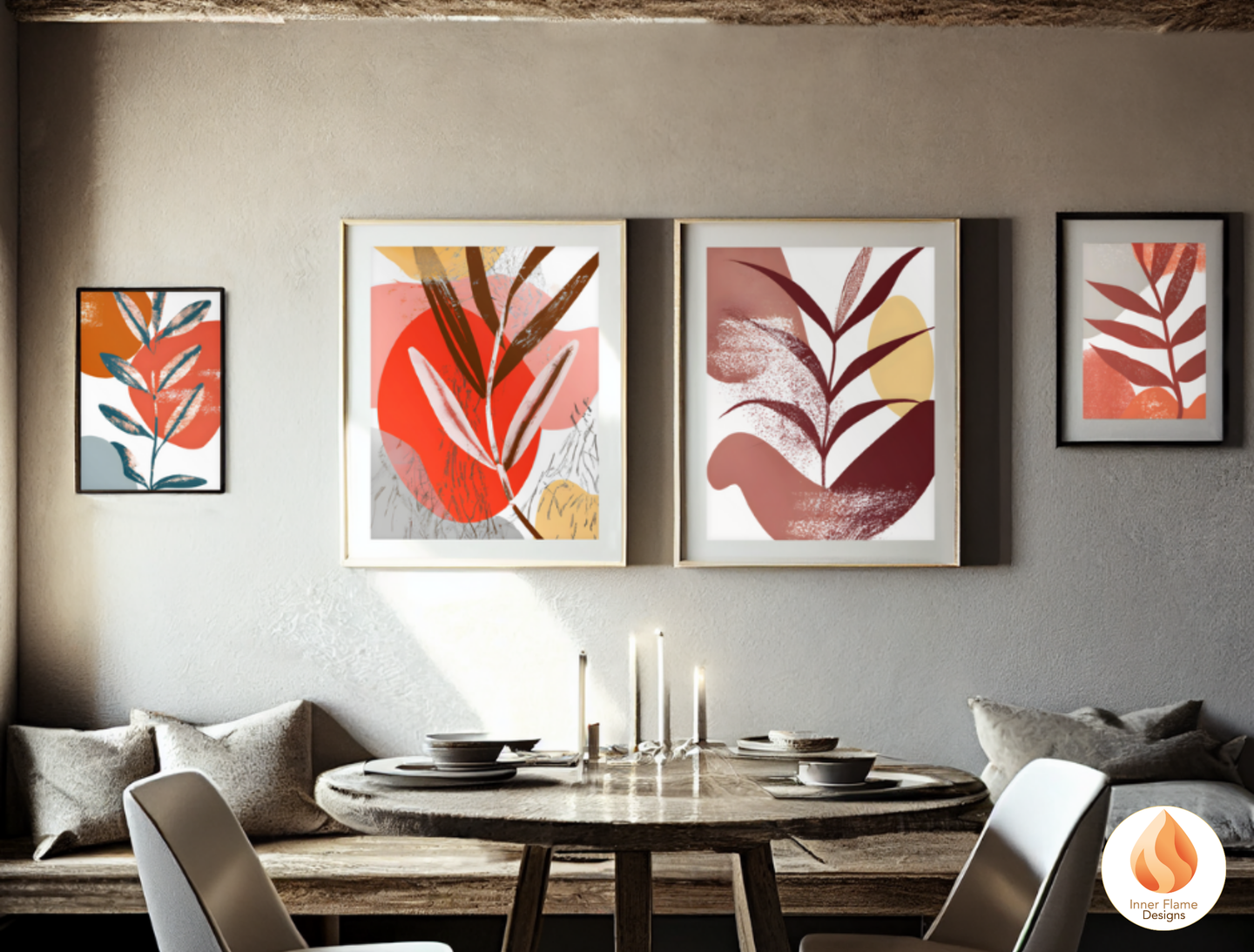 Bright Boho Wall Art Décor for Modern Home Design | Four Piece Wall Art