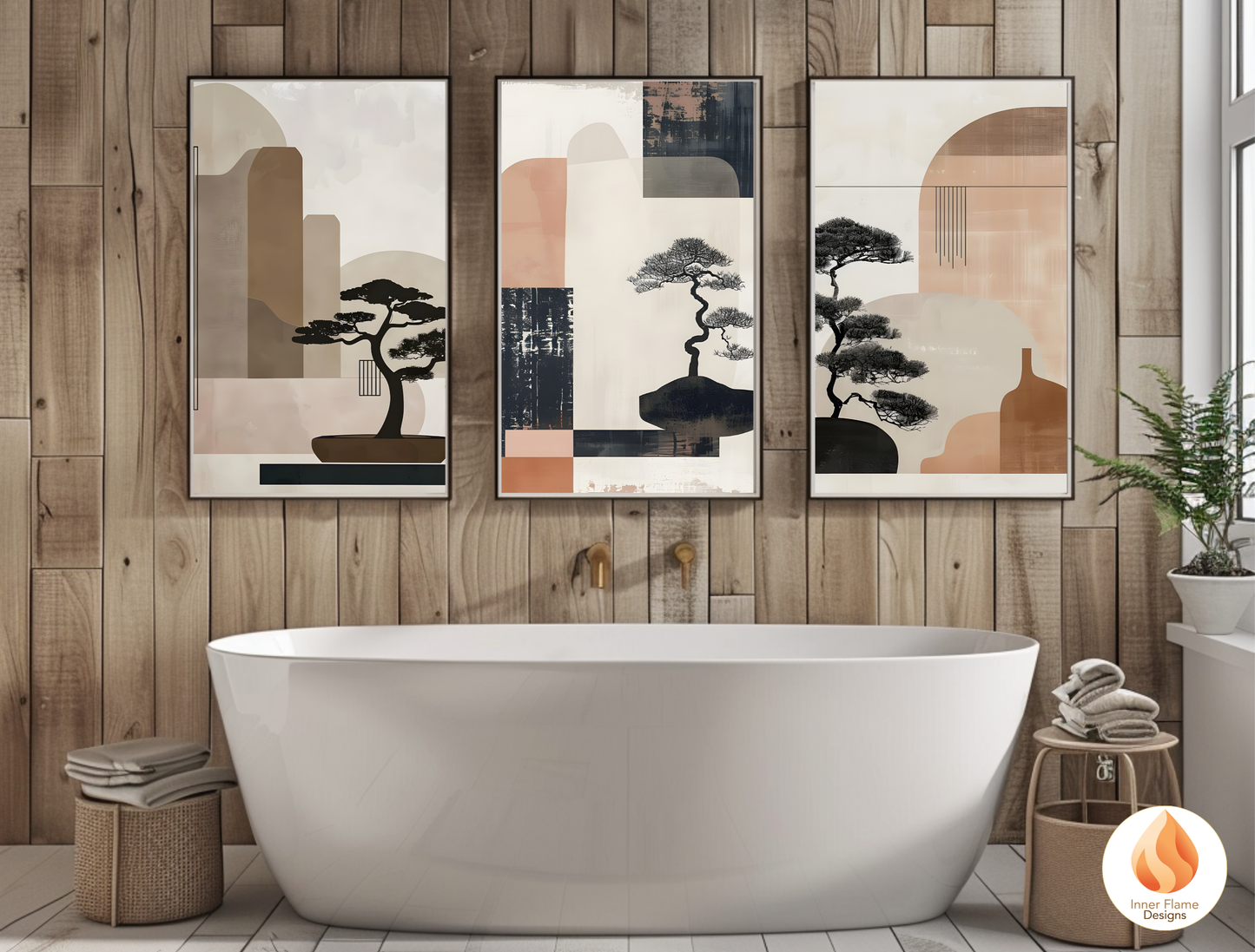 Elegant Japandi Art for Modern Home Design | Triptych Artwork