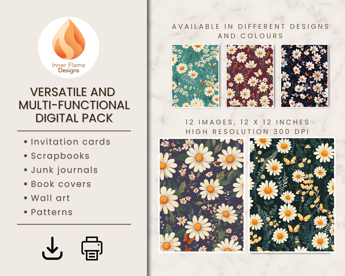 Dynamic Daisy Floral Surface Patterns | Seamless Patterns for Wallpaper, Textiles, Packaging and Digital Designs