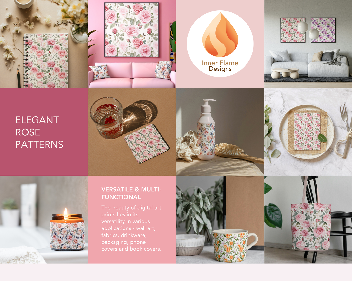 Elegant Rose Floral Surface Patterns | Seamless Patterns for Wallpaper, Textiles, Packaging and Digital Designs