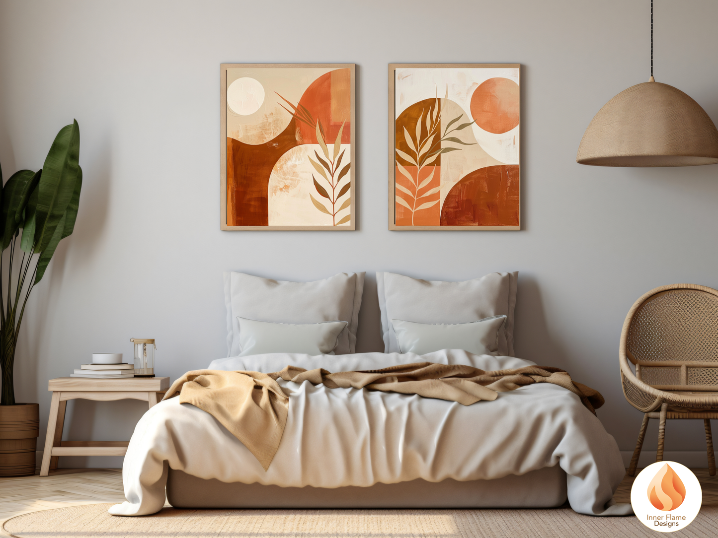 Terracotta Boho Wall Art Décor for Modern Home Design | Triptych Artwork