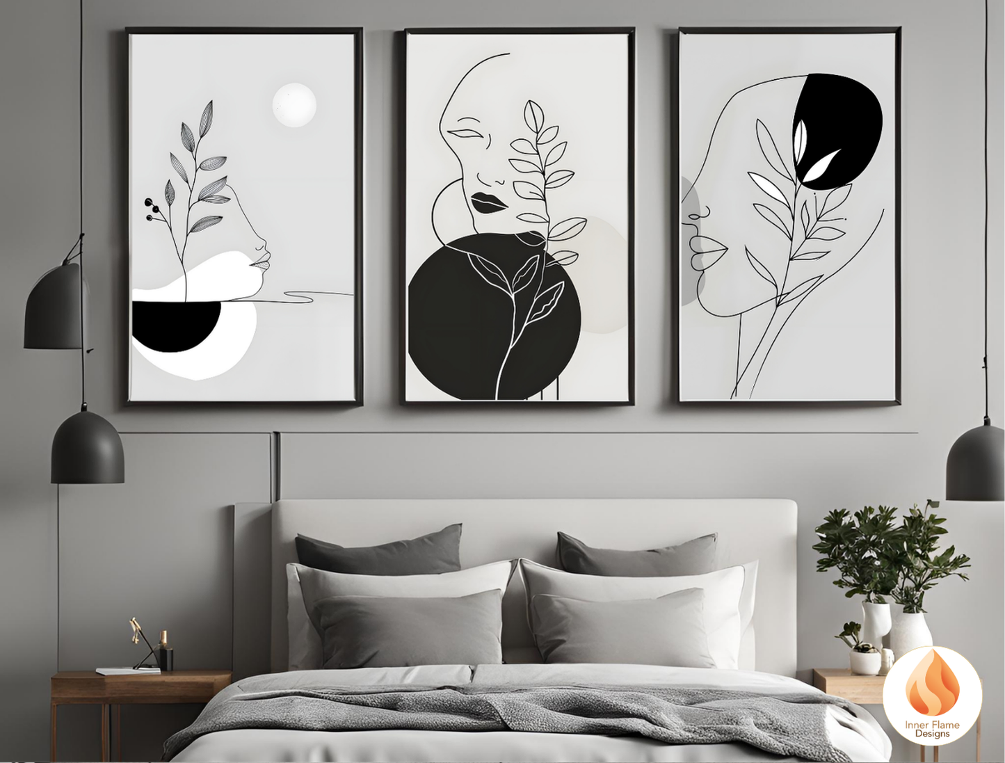 Sophisticated Line Art for Modern Home Design | Triptych Artwork