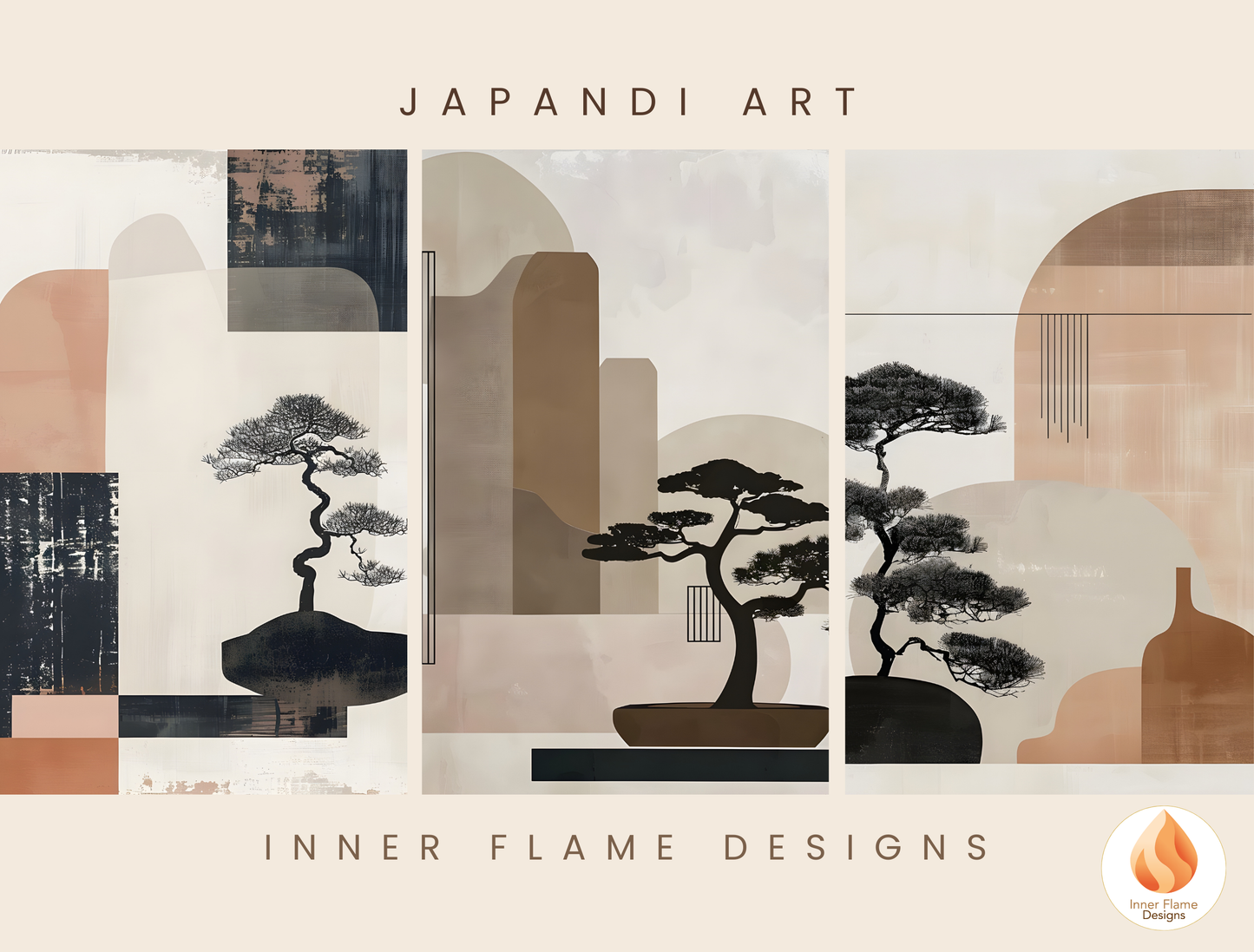 Elegant Japandi Art for Modern Home Design | Triptych Artwork