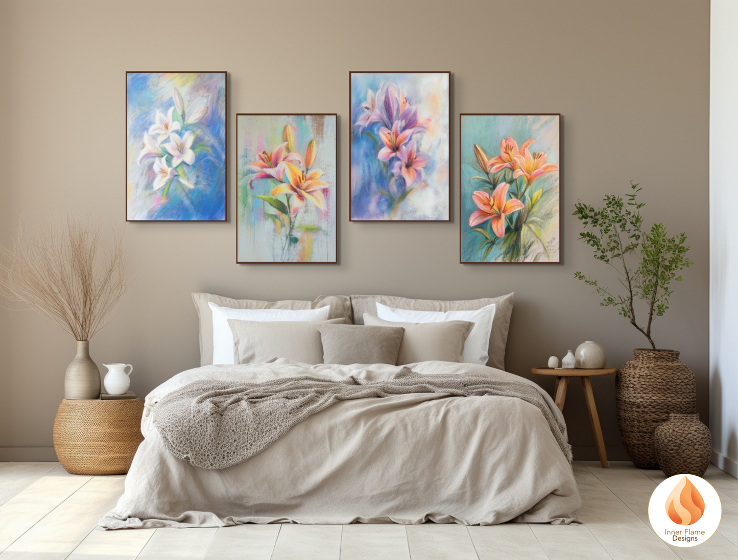 Delicate Flower Artwork for Modern Home Design | Four Piece Artwork
