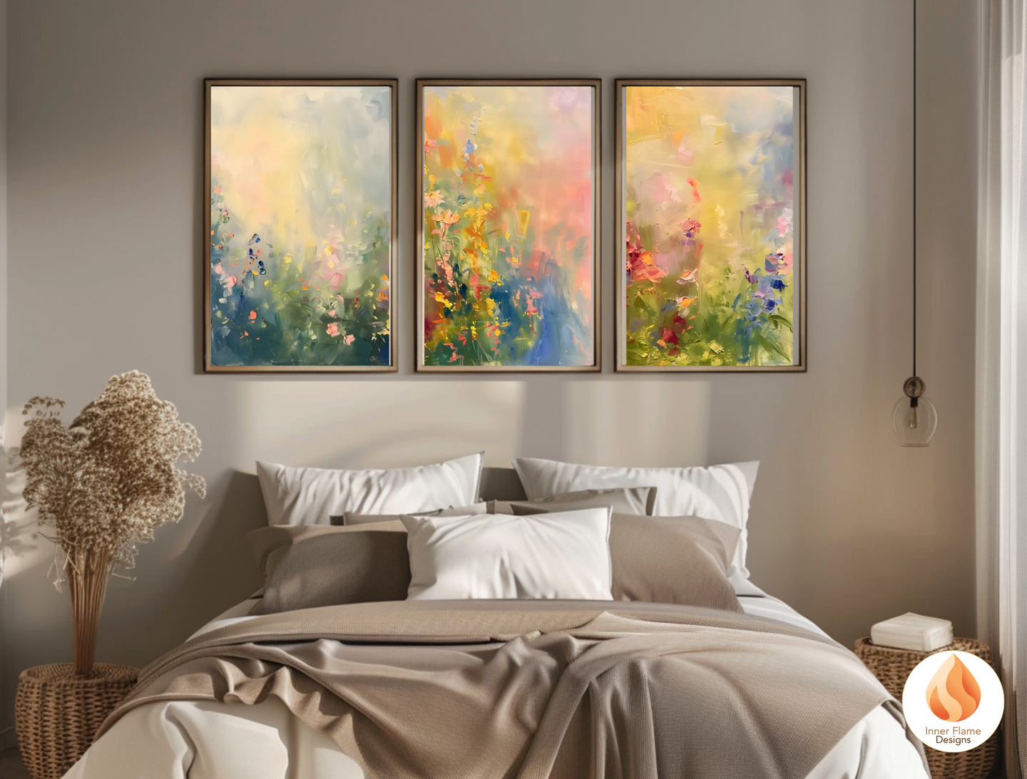 Dreamy Flower Artwork for Modern Home Design | Triptych Artwork