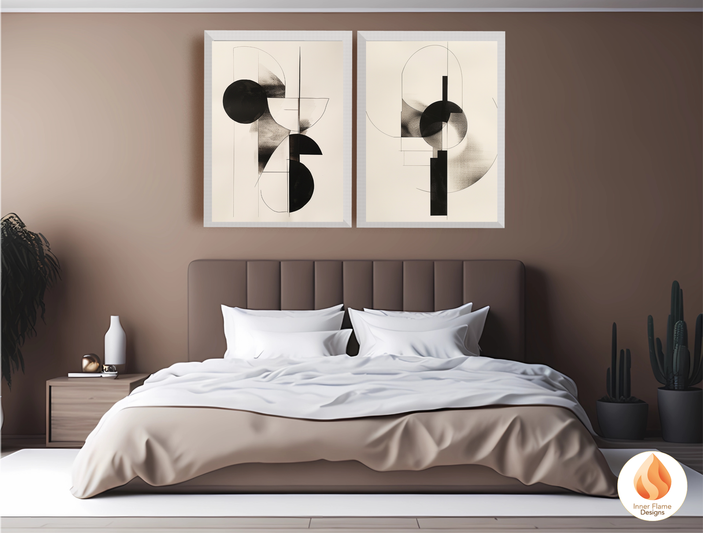 Monochromatic Geometric Artwork for Modern Home Design | Triptych Artwork