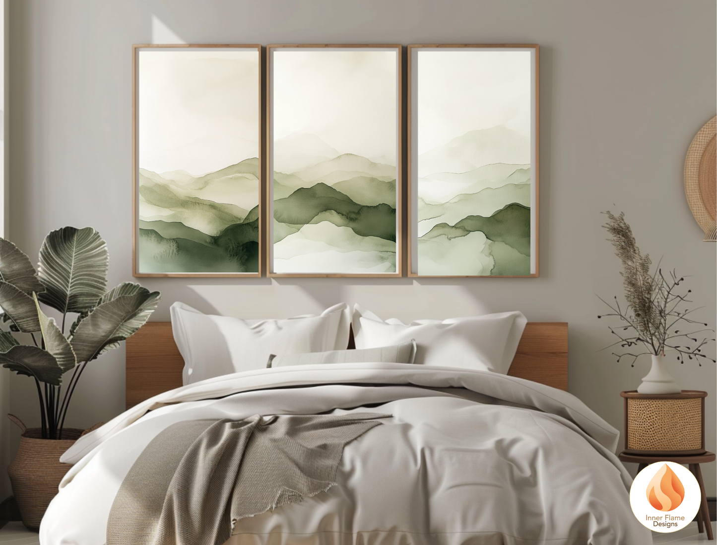 Reflective Japandi Art for Modern Home Design | Triptych Artwork