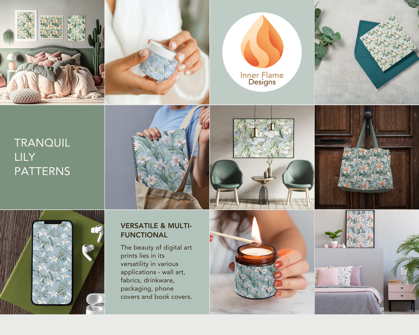 Tranquil Lily Floral Surface Patterns | Seamless Patterns for Wallpaper, Textiles, Packaging and Digital Designs