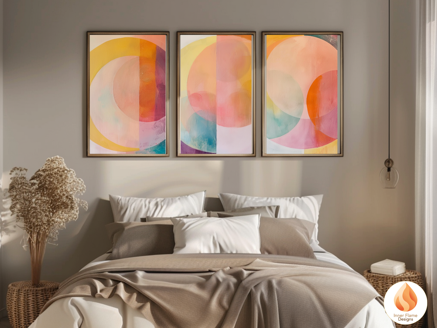 Joyful Geometric Artwork for Modern Home Design | Triptych Artwork